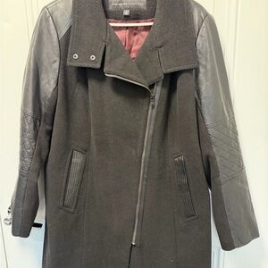 Andrew Marc Marc New York Wool Coat w/ Leather Sleeves | Black | Women’s 14